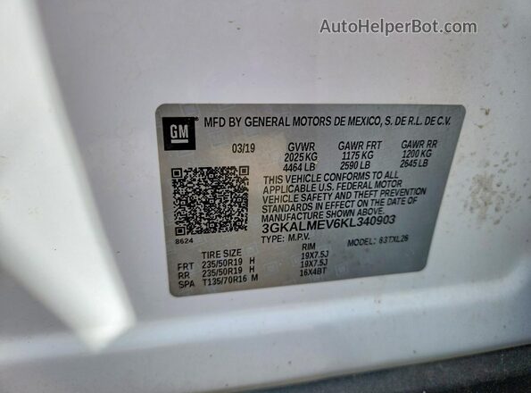 3GKALMEV6KL340903 2019 GMC TERRAIN White Widok wnętrza 360 stopni