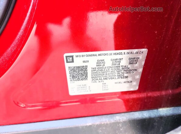 3GKALMEV6KL375330 2019 GMC TERRAIN Red Панорамний вид салону 360°