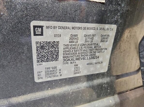 3GKALMEV6LL128214 2020 GMC TERRAIN Серый Вид наклейки с VIN-кодом
