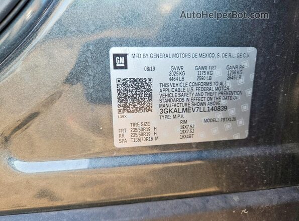 3GKALMEV7LL140839 2020 GMC TERRAIN Серый Вид наклейки с VIN-кодом