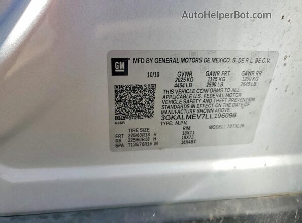 3GKALMEV7LL196098 2020 GMC TERRAIN Серебряный Панорамный вид салона 360°