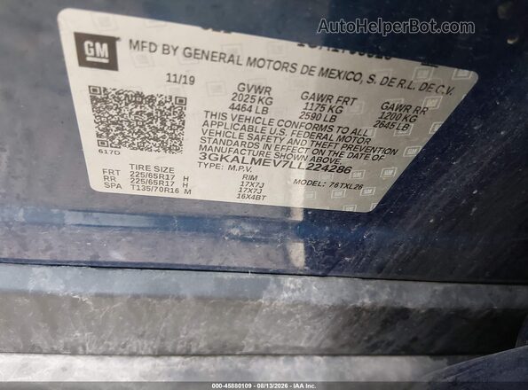 3GKALMEV7LL224286 2020 GMC TERRAIN Blue Widok komory silnika