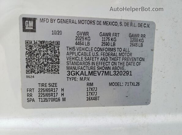 3GKALMEV7ML320291 2021 GMC TERRAIN White Սալոնի 360 աստիճան տեսք