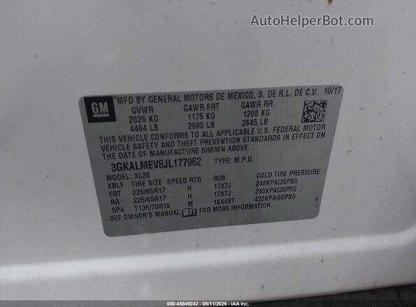 3GKALMEV8JL177962 2018 GMC TERRAIN White ძრავის განყოფილების ხედი