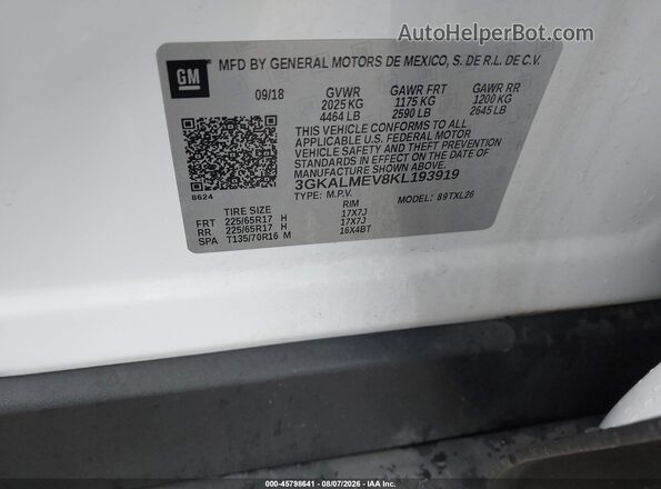 3GKALMEV8KL193919 2019 GMC TERRAIN Белый Вид подкапотного пространства