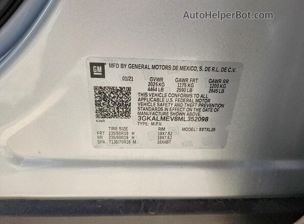 3GKALMEV8ML352098 2021 GMC TERRAIN Silver Սալոնի 360 աստիճան տեսք