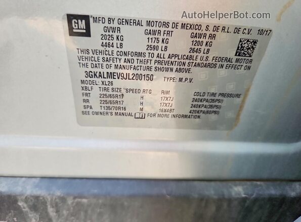 3GKALMEV9JL200150 2018 GMC TERRAIN Silver Vista de la etiqueta del VIN