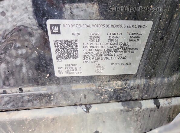 3GKALMEV9LL337740 2020 GMC TERRAIN Black Widok naklejki z numerem VIN