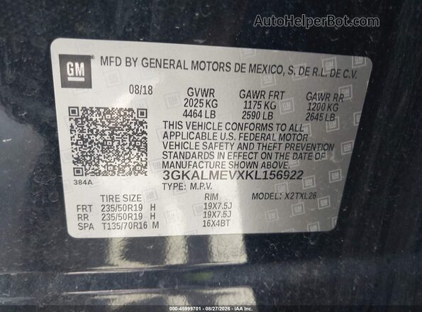 3GKALMEVXKL156922 2019 GMC TERRAIN Черный Вид подкапотного пространства