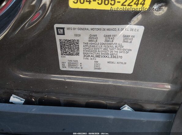 3GKALMEVXKL336370 2019 GMC TERRAIN Pewter Engine compartment view