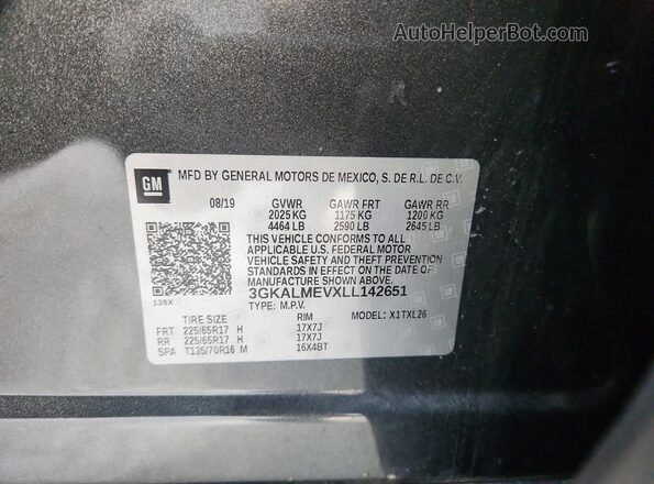 3GKALMEVXLL142651 2020 GMC TERRAIN Gray VIN sticker view