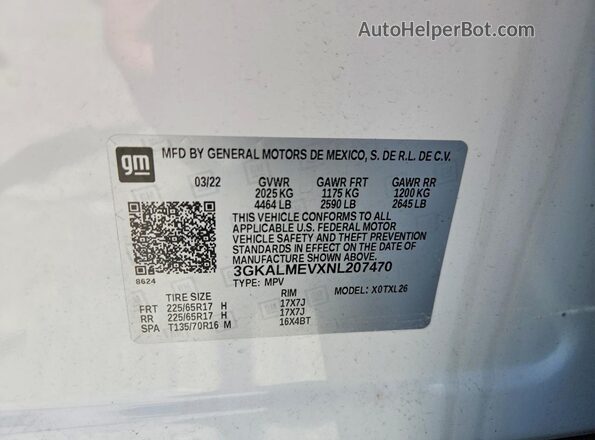 3GKALMEVXNL207470 2022 GMC TERRAIN Белый Панорамный вид салона 360°