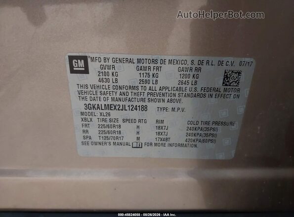 3GKALMEX2JL124188 2018 GMC TERRAIN Gold Вид підкапотного простору