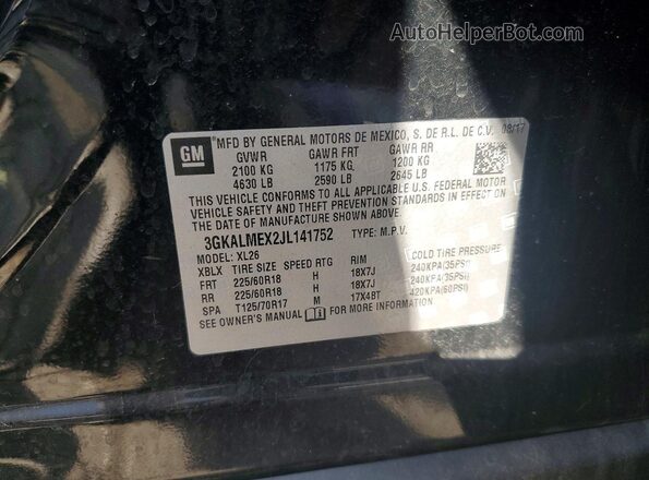 3GKALMEX2JL141752 2018 GMC TERRAIN Black Vista de la etiqueta del VIN