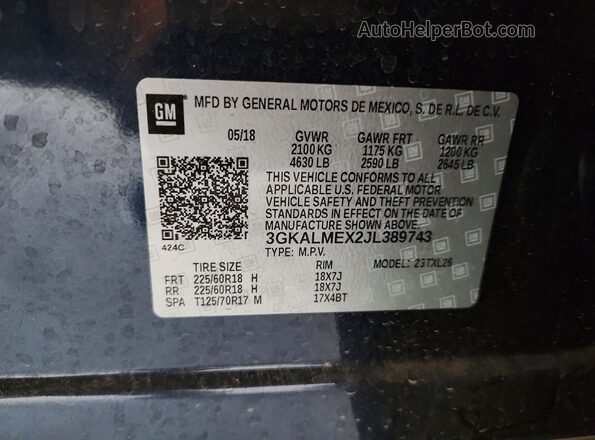 3GKALMEX2JL389743 2018 GMC TERRAIN Blue VIN კოდის სტიკერის ხედი