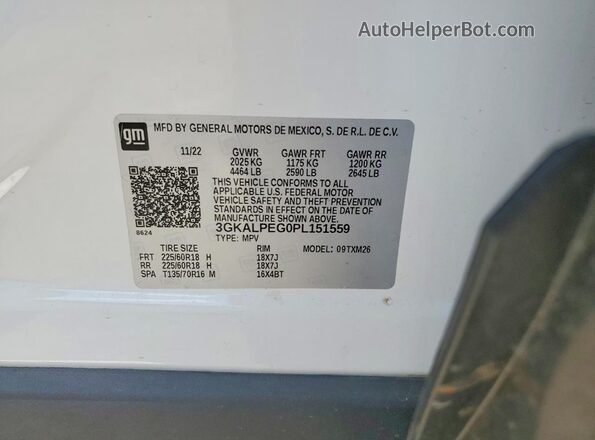 3GKALPEG0PL151559 2023 GMC TERRAIN White Vista del compartimento del motor