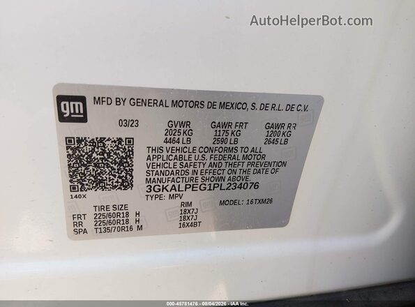 3GKALPEG1PL234076 2023 GMC TERRAIN White Շարժիչի բաժամունքի տեսք