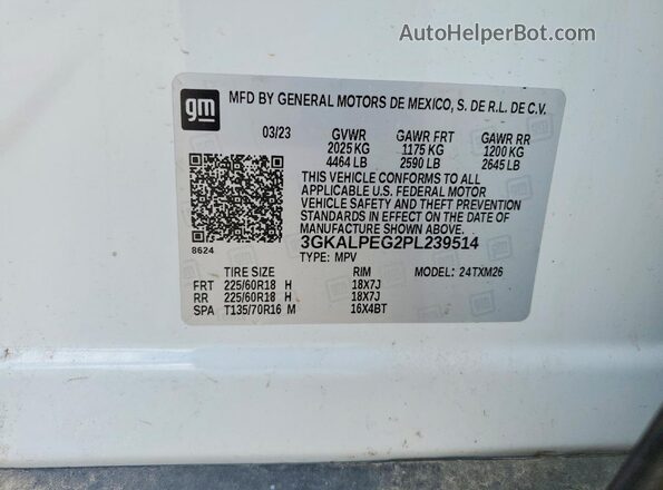 3GKALPEG2PL239514 2023 GMC TERRAIN White VIN sticker view