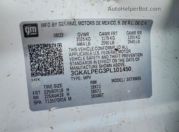 3GKALPEG3PL101450 2023 GMC TERRAIN White ძრავის განყოფილების ხედი