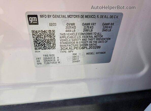 3GKALPEG6PL203289 2023 GMC TERRAIN Белый Панорамный вид салона 360°