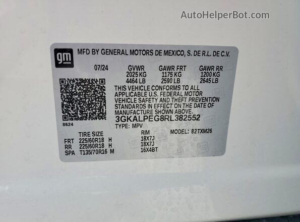 3GKALPEG8RL382552 2024 GMC TERRAIN White Вид наклейки з VIN-кодом