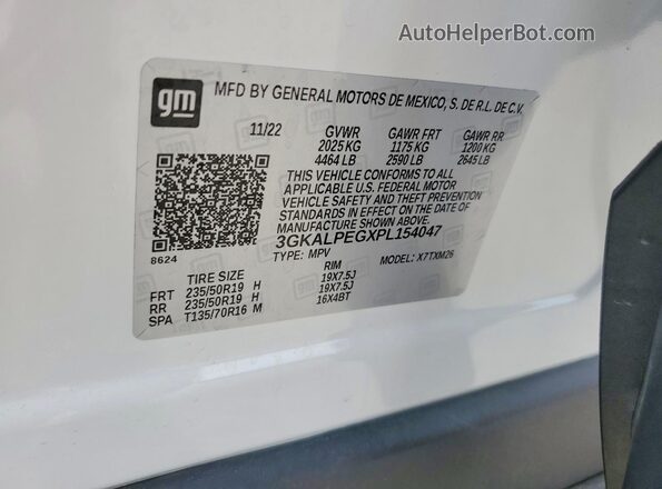 3GKALPEGXPL154047 2023 GMC TERRAIN White VIN კოდის სტიკერის ხედი