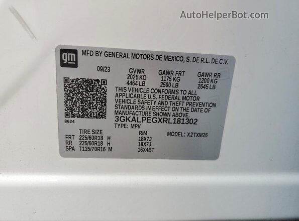 3GKALPEGXRL181302 2024 GMC TERRAIN White Widok wnętrza 360 stopni
