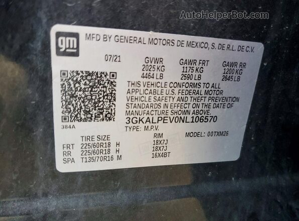 3GKALPEV0NL106570 2022 GMC TERRAIN Black Widok wnętrza 360 stopni