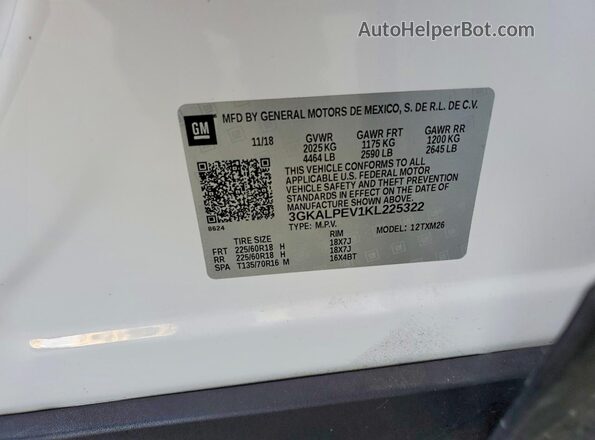 3GKALPEV1KL225322 2019 GMC TERRAIN White Widok naklejki z numerem VIN