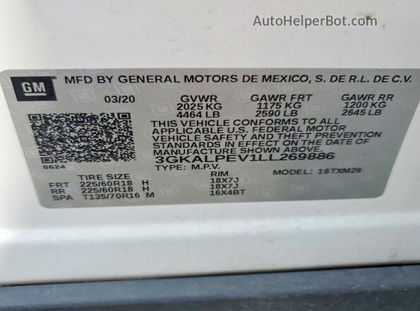 3GKALPEV1LL269886 2020 GMC TERRAIN Белый Панорамный вид салона 360°