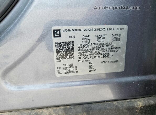 3GKALPEV1ML304167 2021 GMC TERRAIN Silver VIN կոդի պիտակի տեսք