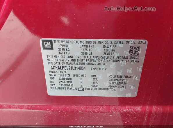 3GKALPEV2JL314864 2018 GMC TERRAIN Maroon Widok komory silnika