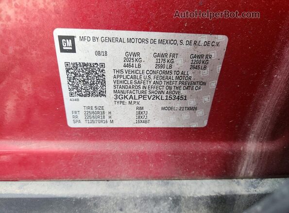3GKALPEV2KL153451 2019 GMC TERRAIN Burgundy Սալոնի 360 աստիճան տեսք