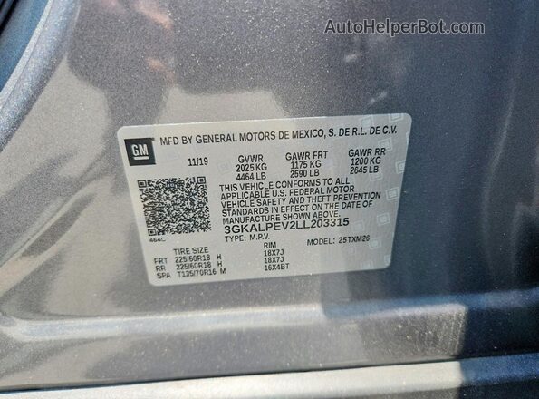 3GKALPEV2LL203315 2020 GMC TERRAIN Серый Панорамный вид салона 360°