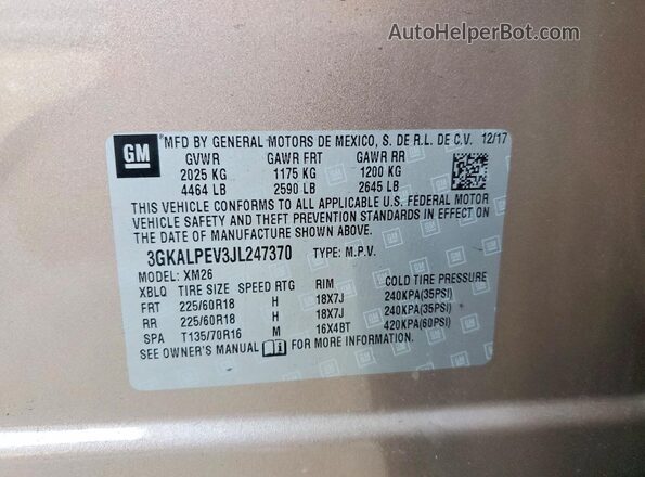 3GKALPEV3JL247370 2018 GMC TERRAIN Tan VIN կոդի պիտակի տեսք
