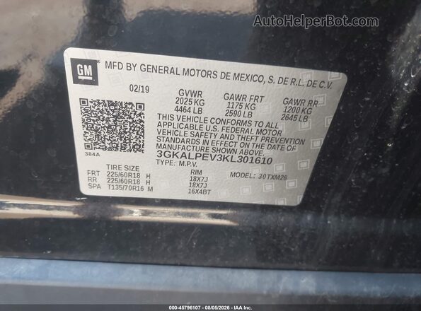 3GKALPEV3KL301610 2019 GMC TERRAIN Черный Вид подкапотного пространства