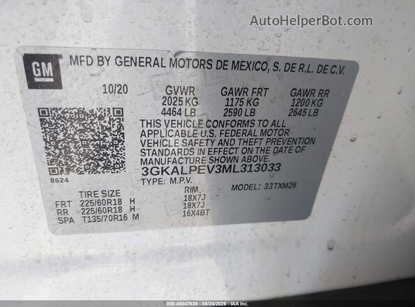 3GKALPEV3ML313033 2021 GMC TERRAIN White ძრავის განყოფილების ხედი