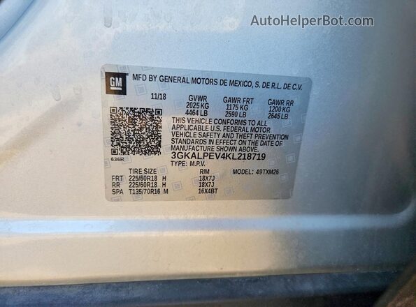 3GKALPEV4KL218719 2019 GMC TERRAIN Серебряный Вид наклейки с VIN-кодом