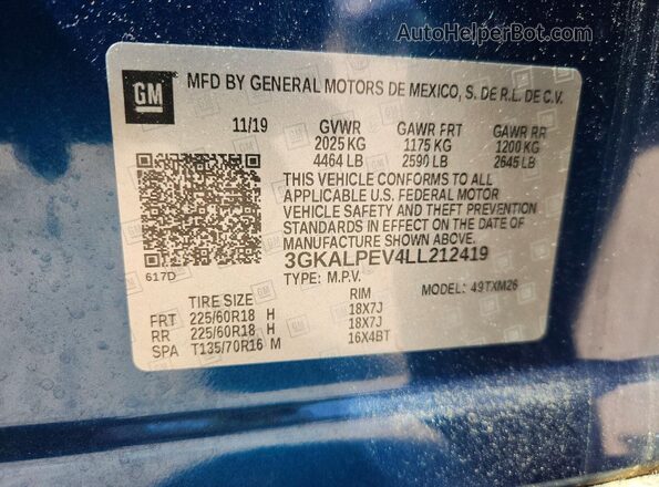 3GKALPEV4LL212419 2020 GMC TERRAIN Blue VIN sticker view