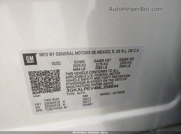 3GKALPEV4ML358644 2021 GMC TERRAIN Silver ძრავის განყოფილების ხედი