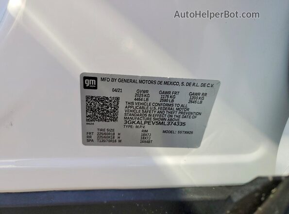 3GKALPEV5ML374335 2021 GMC TERRAIN White VIN կոդի պիտակի տեսք