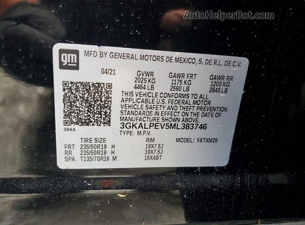 3GKALPEV5ML383746 2021 GMC TERRAIN Black Панорамний вид салону 360°