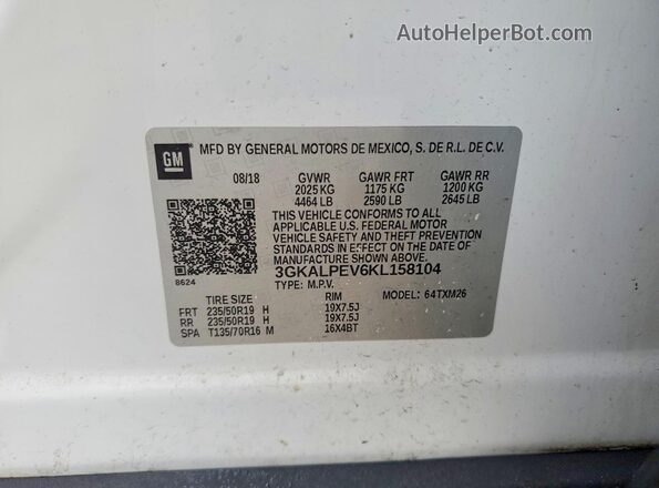 3GKALPEV6KL158104 2019 GMC TERRAIN White 