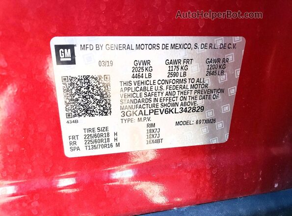 3GKALPEV6KL342829 2019 GMC TERRAIN Red Engine compartment view