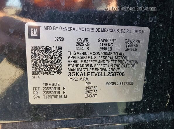 3GKALPEV6LL258706 2020 GMC TERRAIN Черный Вид подкапотного пространства