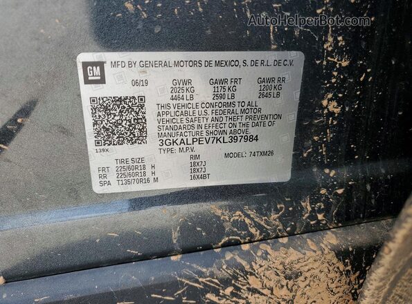 3GKALPEV7KL397984 2019 GMC TERRAIN Угольный Вид наклейки с VIN-кодом