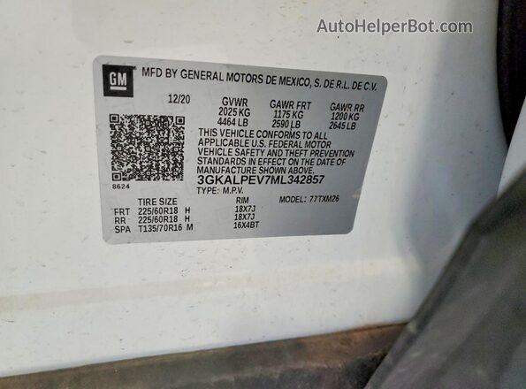 3GKALPEV7ML342857 2021 GMC TERRAIN White Widok naklejki z numerem VIN