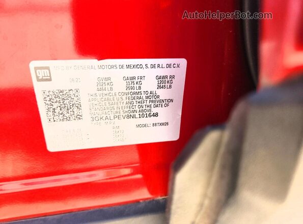 3GKALPEV8NL101648 2022 GMC TERRAIN Maroon Вид наклейки з VIN-кодом