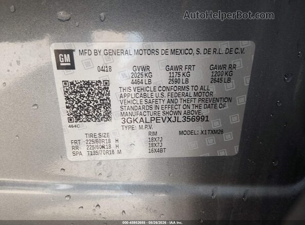3GKALPEVXJL356991 2018 GMC TERRAIN Серый Вид подкапотного пространства