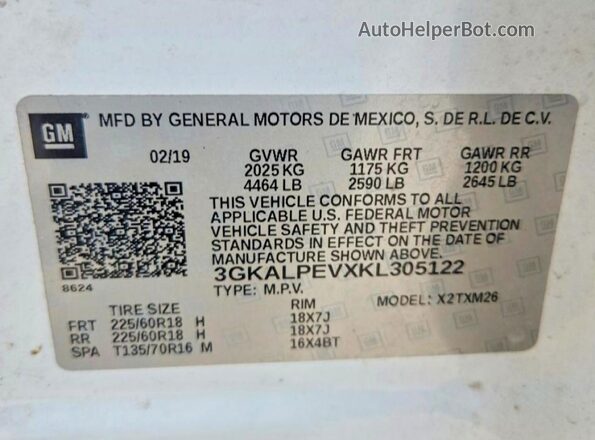 3GKALPEVXKL305122 2019 GMC TERRAIN White Engine compartment view